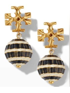 Tory Burch Black, White and Gold Siesta Roxanne Small Drop ‘n Dangle Earrings